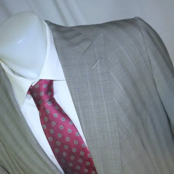Alan Flusser Gray Stripe Bespoke Peak Lapel Two Button Suit 42R